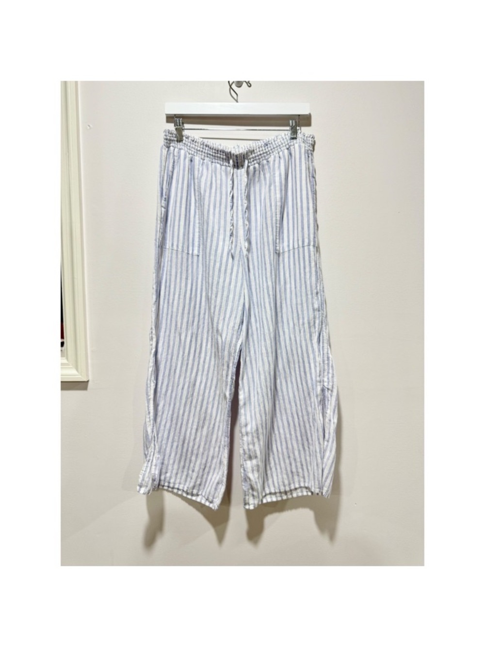 GAP Light Blue & White Striped Drawstring Wide-Leg Pants